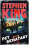„Stephen King“, „Pet Sematary“. Illustration mit grünäugiger, fauchender Katze und Friedhof im Hintergrund., Buch