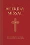 "Weekday Missal" steht in goldener Schrift auf rotem Hintergrund. Ein stilisiertes Kreuz ist darunter abgebildet.