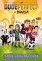 "Dude Perfect + Panda" und "Match Day Mayhem" unten. Illustration: Fußballspiel mit fünf Figuren und Panda-Maskottchen.