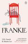 „FRANKIE“ ist der Titel, mit Texten von J.M. Gutsch und Maxim Leo. Eine Katze hinter einem roten Stuhl, umgeworfenes Glas., Buch
