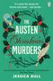 Oben steht: „It is quite the season for festive merriment - and murder“. Titel: „The Austen Christmas Murders“, Autor: „Jessica Bull“. Rundum sind Stechpalmenzweige und eine Feder mit Blutstropfen., Buch