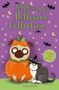 "Peggy the Pug’s Halloween Collection" in hellgrüner Schrift. Ein Mops in einem Kürbis neben einer Hexenkatze.