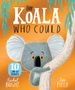 "The Koala Who Could" zeigt einen ängstlich wirkenden Koala, der an einem Baum klammert. Orangefarbener Hintergrund., Buch