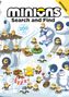 Text: "Minions Search and Find", "Over 200 Things to Find", "Official". Minions im Schnee, einige auf Skiern, bei einem Iglu. Ein Yeti spielt Mundharmonika.