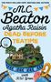 „M.C. Beaton: Agatha Raisin - Dead Before Teatime“. Illustration mit Häusern in einer Teetasse und ländlicher Szene., Buch