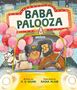 Text: "BABA PALOOZA". Illustration: Kind mit Krone und Erwachsener im Auto, rosa Luftballons, fröhlicher Hund mit Partyhut., Buch