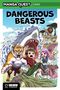 "MANGA QUEST SCIENCE", "DANGEROUS BEASTS". Illustration: Tiere, zwei Kinder, Hai, Tiger, Löwe, Krokodil, voller Bewegung., Buch