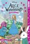 Text: "Alice in Wonderland, Special Edition, Manga by Jun Abe." Eine Illustration mit Alice, dem weißen Kaninchen und anderen Figuren., Buch