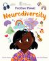 "Positive Minds Neurodiversity" in bunten Buchstaben. Eine lächelnde Person mit Wolken, Regenbogen und anderen Symbolen.
