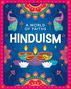 Text: "A WORLD OF FAITHS HINDUISM". Illustration mit Pfauen, Mandalas und brennenden Öllampen.
