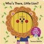 Text: "Who's There, Little Lion? With MAGIC Changing Pictures" von Teresa Bellón. Illustration: Niedlicher Löwe mit Blättern., Buch