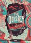 "The Odyssey." Retro Illustration eines Schiffes mit Segel, Meeresbewohnern und griechischen Figuren in lebhaften Farben., Buch