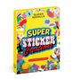 Gelbe Verpackung mit Texten: "SUPER STICKER Creations", "DIY STICKER COLLAGE KIT", "SUPER SMALLS", "200+ STICKERS!", bunte Sticker., Diverse