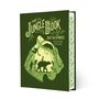 „The Jungle Book & Just So Stories Rudyard Kipling“. Illustration eines Jungen auf einem Bären im Dschungel., Buch