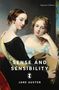„SENSE AND SENSIBILITY", „JANE AUSTEN". Zwei Frauen in einem klassischen Gemälde, eine liest ein Buch.