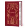 "Anna Karenina" von Leo Tolstoy. Rotes Buchcover mit goldenen, verzierten Zug- und Bühnenmotiven.
