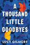 Text: "A Thousand Little Goodbyes" von Lucy Gilmore. Illustration: Blauer Hintergrund mit Blumen und bunten Schmetterlingen., Buch