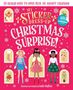 "13 Sealed Days to Open Plus an Advent Calendar. My Sticker Dress-Up Christmas Surprise! Über 800 wiederverwendbare Glitzersticker." Drei festlich gekleidete Mädchen und weihnachtliche Illustrationen auf rotem Hintergrund.
