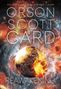 Text: "Orson Scott Card, Reawakening." Illustration von Planeten, Feuer und Weltraum., Buch