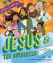 "Jesus Is for Kids", "JESUS & THE OUTSIDERS", bunte Illustration von Menschen und Kindern, freundliche Atmosphäre.