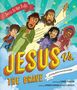 „Jesus Vs. The Grave“ in großen Buchstaben. Jesus hält Stab mit Sternen, umgeben von Kindern, fröhlich wirkend., Buch