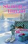 „Skating on a Thread“ von Sally Goldenbaum. Szene: Parkbank im Schnee mit Katze, Strickzeug und Schlittschuhen., Buch