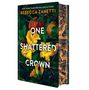 „ONE SHATTERED CROWN“ von Rebecca Zanetti. Gelbe Blumen, grüne Blätter, und Kürbis im Hintergrund.