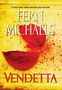 Text: "Cover to be revealed soon! VENDETTA by Fern Michaels." Schwarzer Hintergrund, obere Ecke weiß umgeschlagen, mit Logo.