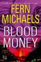 „FERN MICHAELS BLOOD MONEY“ in großen Lettern. Hintergrund: Lila Rosen und das beleuchtete Kapitol in Washington D.C.