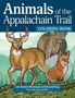 "Animals of the Appalachian Trail Coloring Book" zeigt Hirsch, Puma, Fuchs in einem Waldhintergrund, darin kreisförmig hervorgehoben., Buch
