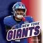 Großer Text „NEW YORK GIANTS“. Ein Spieler im blauen Football-Trikot mit Helm, dynamisch in Aktion. Links dunkelblauer, rechts rotbrauner Hintergrund., Buch