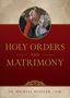 "HOLY ORDERS AND MATRIMONY" in großer Schrift. Illustration zeigt religiöse Zeremonie mit mehreren Personen.