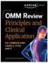 Text: "OMM Review: Principles and Clinical Application. For COMLEX-USA® Levels 1, 2-CE, and 3." Logo oben. Menschliche Wirbelsäule., Buch