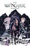 “The Witcher: Blood Stone.” Ein Krieger auf einem Pferd, schneebedeckte Berge, alte und junge Gesichter im Hintergrund., Buch