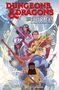 "Dungeons & Dragons: The Fallbacks" in roten und blauen Lettern. Fünf Fantasiefiguren in lebhaften Farben und magischen Posen., Buch