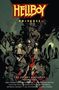 „Hellboy Universe“ und „The Secret Histories Volume Two“ in gelben und weißen Buchstaben auf dunklem Hintergrund. Eine Illustration zeigt düstere Figuren und Kreaturen., Buch