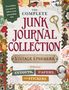 "Everything you need to add to your journaling kit" steht auf einem grünen Schild. Viele bunte Vintage-Elemente., Buch