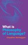 Text: "What is Philosophy of Language? Claudine Verheggen." 
Titel in Weiß und Türkis, Autorenname in Orange, geometrisches Muster.