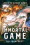Texte: **Love is the ultimate gambit.** und **Immortal Game. Allison Saft.** 

Illustration: Zwei Personen mit schachbrettartigen Elementen., Buch