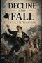 „Decline and Fall“, Evelyn Waugh. Eine stürmische Szene mit einem Mann im Smoking, wirbelnde Hüte und Bücher., Buch