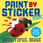 „PAINT BY STICKER KIDS: BEAUTIFUL BUGS“ auf gelbem Hintergrund, Marienkäfer aus geometrischen Formen auf einem Blatt.