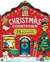„Christmas Countdown: 25 Days of Sticker Activities.“ Ein festlich geschmücktes Haus mit Elfen, Rentier und Schneemann.