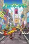 Der Text lautet „Zootopia“. Illustration einer Stadt mit anthropomorphen Tieren, ein Fuchs und ein Hase im Vordergrund.