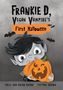 „Frankie D, Vegan Vampire's First Halloween“. Ein Vampirkind hält einen Kürbis. Fledermäuse fliegen im Hintergrund., Buch