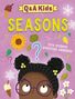„Q&A Kids SEASONS“ und „Your Science Questions Answered“ mit Illustrationen von Eis, Blättern, einer Sonnenblume und einem Kind.