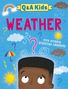 Ein illustriertes Cover mit Text "Q&A Kids", "WEATHER" und "YOUR SCIENCE QUESTIONS ANSWERED", zeigt Wetter-Ikonen und Kindergesicht.