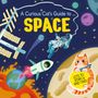 Text: "A Curious Cat’s Guide to SPACE" und "LOTS TO SEARCH AND FIND!" Illustration mit Astronaut, Rakete und Katze., Buch