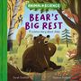 „ANIMAL SCIENCE. BEAR'S BIG REST. A science story about sleep.“ Illustration von einem nachdenklichen Bären im Wald.