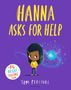 "Hanna Asks for Help" steht in großen gelben Buchstaben. Ein Kind in gelbem Pullover neben einem leuchtenden blauen Wesen.