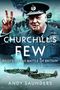 "CHURCHILL'S FEW: PILOTS OF THE BATTLE OF BRITAIN, ANDY SAUNDERS." Ein Mann in Uniform zeigt ein V-Zeichen, Flieger im Hintergrund., Buch